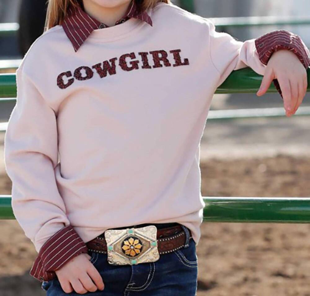 NEW CRUEL GIRL girl's cowgirl crewneck sweatshirt in pink